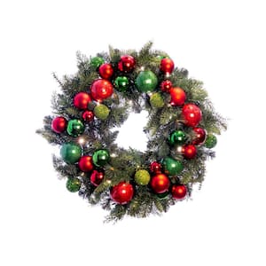 30 in. Artificial Pre-Lit LED Christmas Cheer Wreath