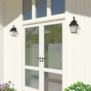 Helmsdale 16.5 in. 2-Light Black Outdoor Hardwired Wall Lantern Sconce with No Bulbs Included