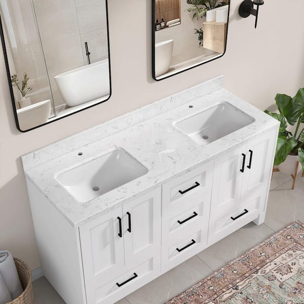 Zeafive Kar 72.4 in. W x 22 in. D Engineered Stone White