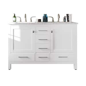 Aberdeen 48 in. W x 22 in. D x 34 in. H Double Bath Vanity in White with White Carrara Marble Top with White Sinks