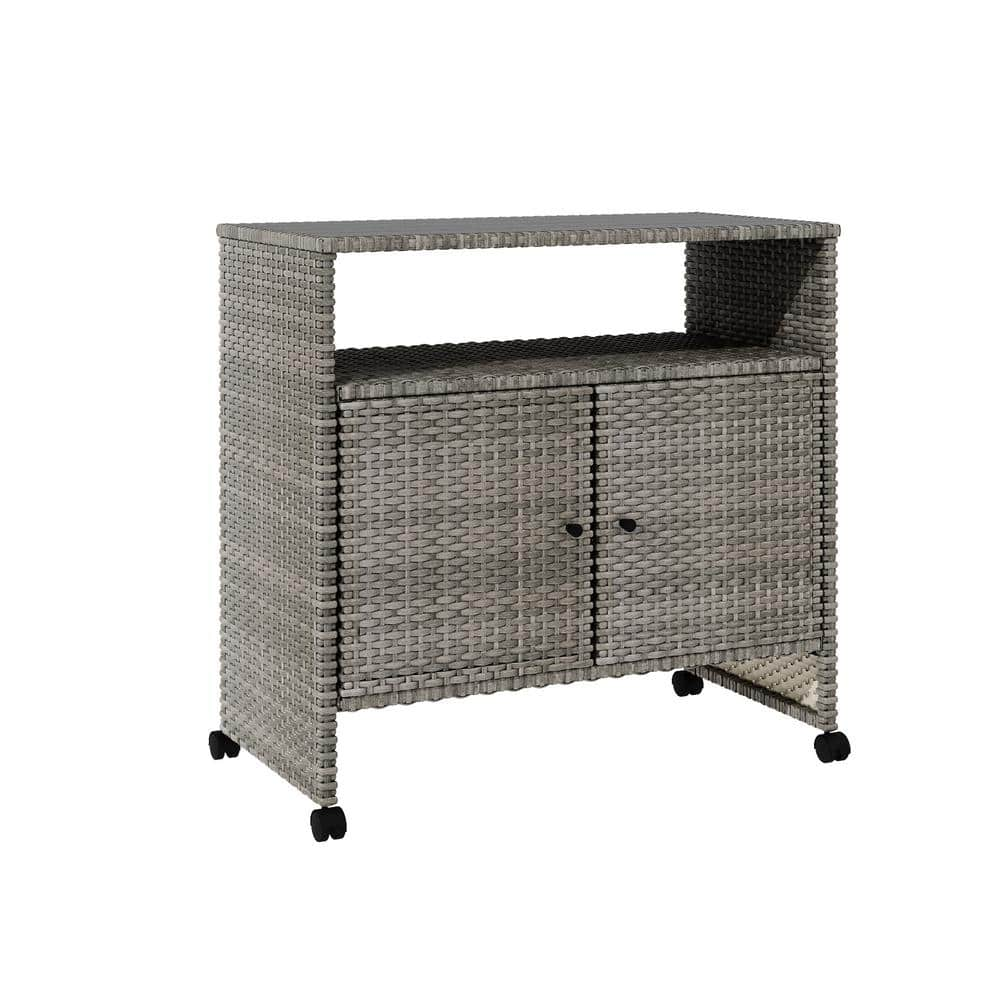 Outdoor Large Rolling Wicker Bar Counter Table Patio Serving Bar Cart with Storage for Poolside, Porch, Party, Backyard -  FUFU&GAGA, 170378-01-cc