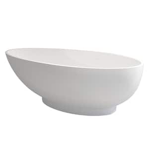 70 in. x 35.4 in. Composite Acrylic Solid Surface Oval Soaking Bathtub with Center Drain in Matte White