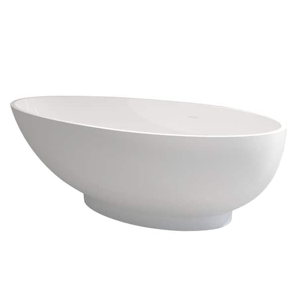 ES-DIY 70 in. x 35.4 in. Composite Acrylic Solid Surface Oval Soaking Bathtub with Center Drain in Matte White