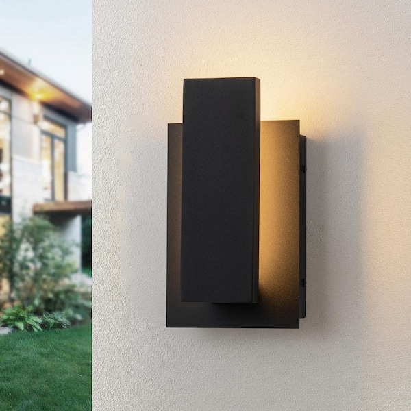 Acerbis 8.46 in. 1-Light Matte Black Modern Aluminum Integrated LED Indoor/Outdoor Hardwired Lantern Wall Sconce