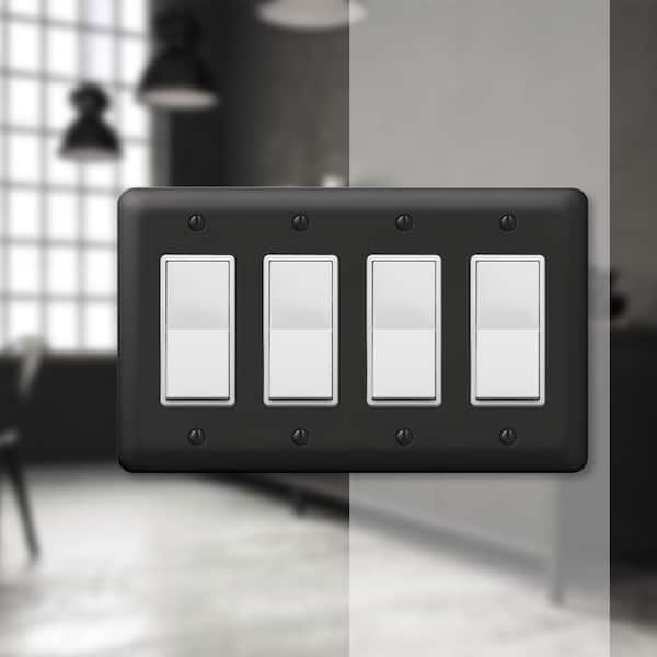 Declan 4 Gang Rocker Steel Wall Plate - Black