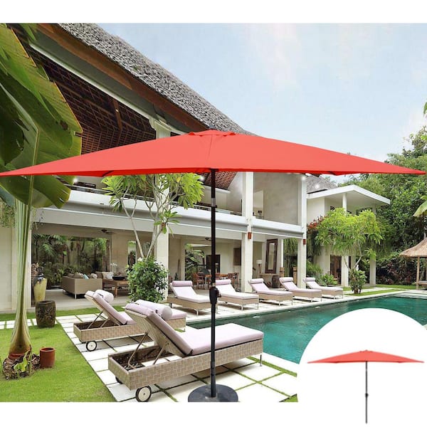 ToolCat 6 ft. x 9 ft. Patio Market Umbrella Outdoor Waterproof Umbrella with Crank and Push Button Tilt in Brick Red