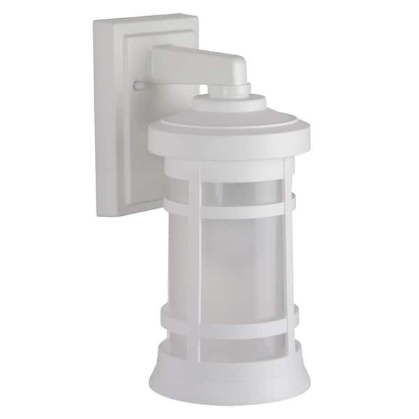 SOLUS Artisan Small Cylinder 12.75 in. White Composite Outdoor Hardwired Lantern Sconce with Frost Diffuser 4000K LED