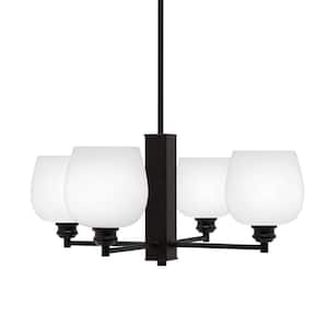 Albany 24 in. 4-Light Espresso Chandelier with White Marble Glass Shades