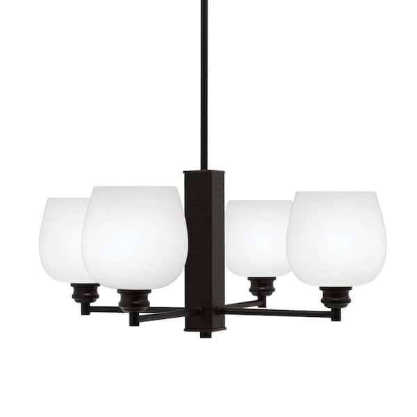 Unbranded Albany 24 in. 4-Light Espresso Chandelier with White Marble Glass Shades