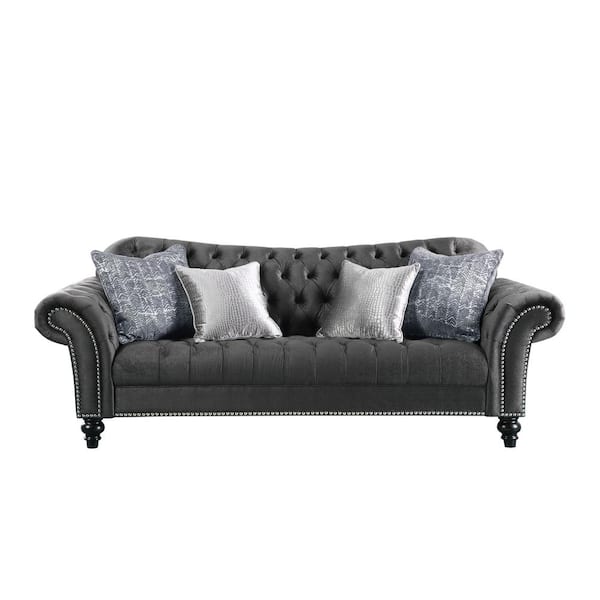 Acme Furniture Gaura 96 in. Dark Gray Polyester 3-Seater 
