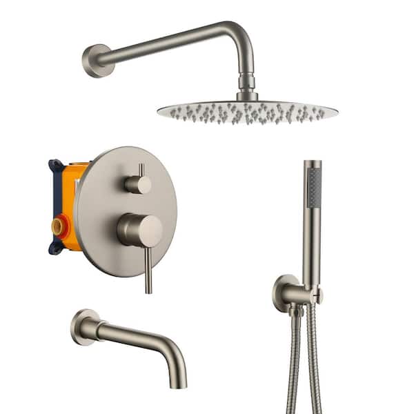 Dimakai 3-Spray Round Wall Mounted Fixed and Handheld Shower Head 1.8 GPM in Brushed Nickle