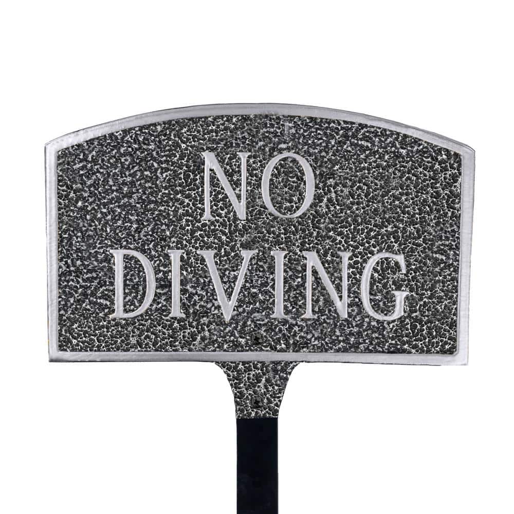 Montague Metal Products No Diving Small Arch Statement Plaque with Lawn Stake Swedish Iron SP
