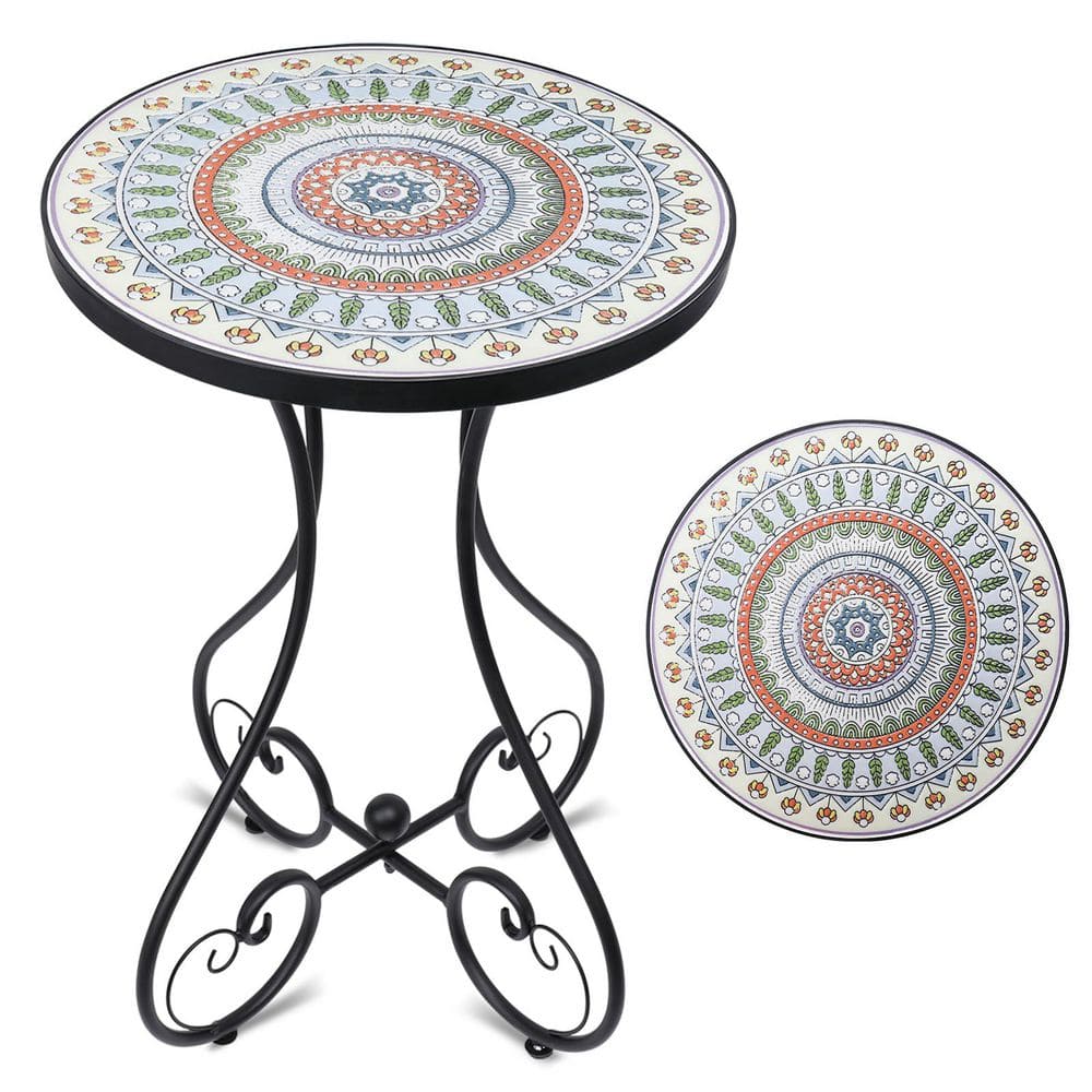 Mosaic Outdoor Side Table, Round Rustproof Patio Tables with 14 in. Ceramic Tile Top, Indoor Porch Accent Table Green price history on PriceWatchPro