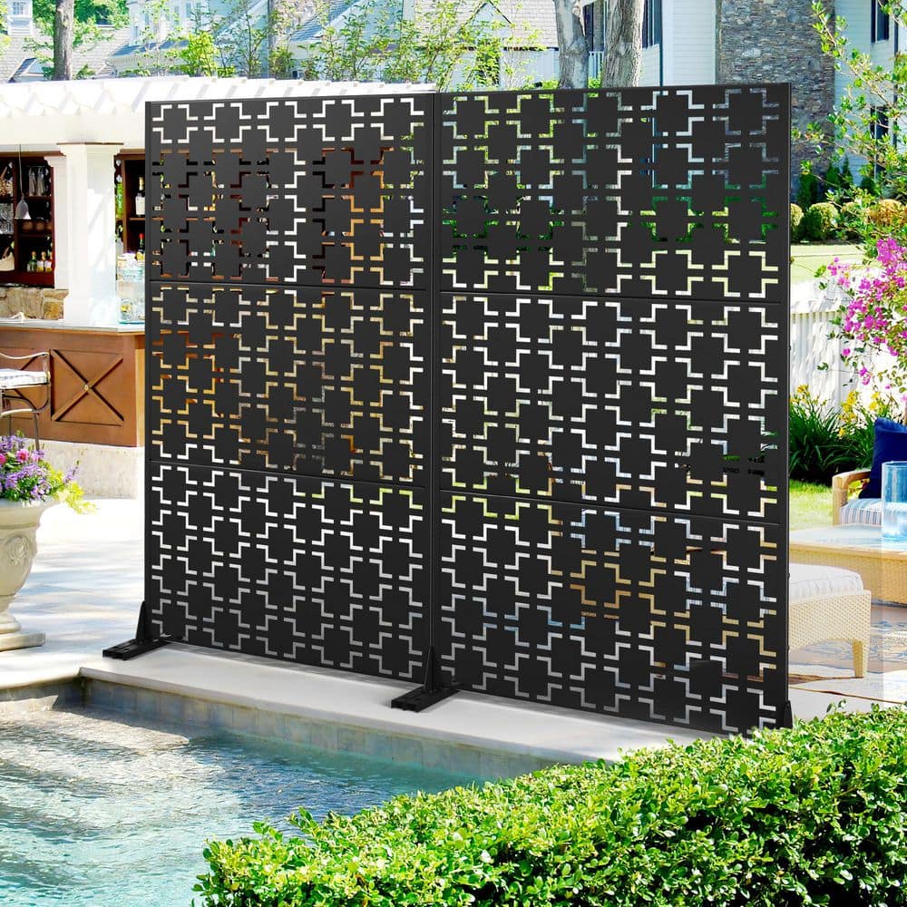 TUYOHW 47 in. W x 72 in. H Black Metal Privacy Screen-Decorative ...