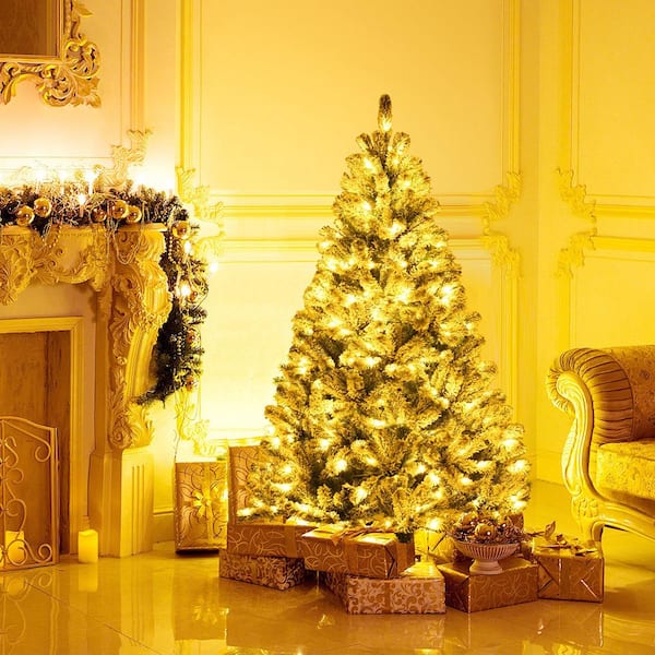 6 ft. Pre-Lit Artificial Christmas Tree Snow Flocked Full Xmas Tree
