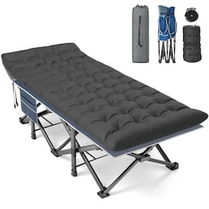 Trigg 31.5 in. Outdoor Folding Cots for Camp with Carry Bag Portable Sleeping Camping Cot, Blue Bed+Black Pad