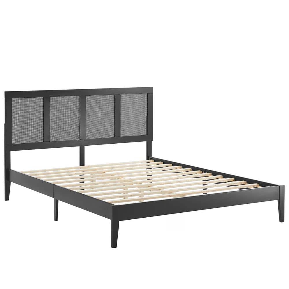 Sirocco Black Wood and Rattan Queen Platform Bed