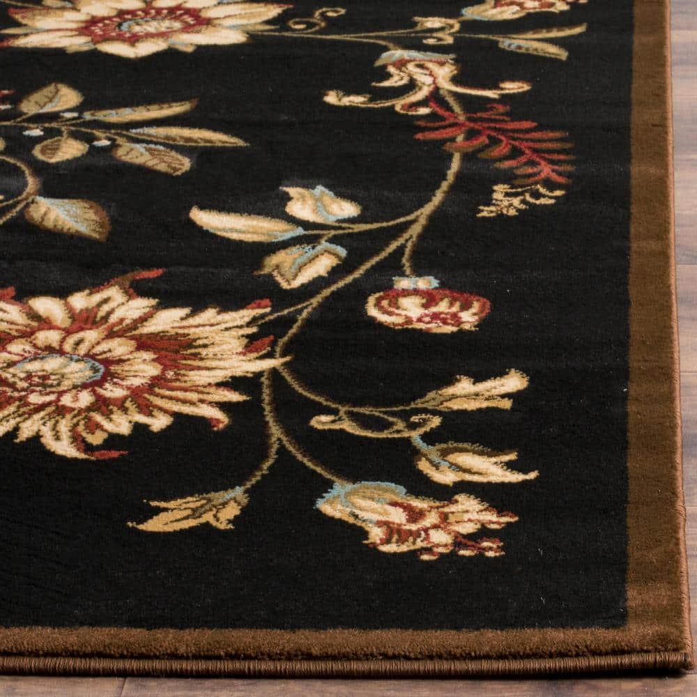 Black Floral Synthetic Runner Rug, 2'3" x 8'