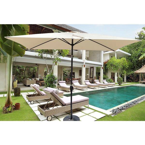 9' Ft Tan Sun Shade Umbrella Aluminum Pole with Crank Open for Backyard Pool 