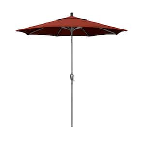 7.5 ft. Grey Aluminum Market Push Button Tilt Crank Lift Patio Umbrella in Terracotta Sunbrella