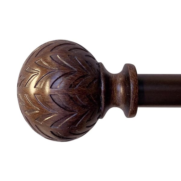 Hermosa 86 in. to 128 in. Adjustable 5/8 in. Single Curtain Rod in Walnut with Finials