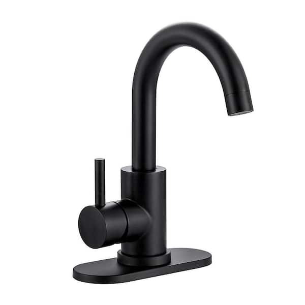 Sleek Stainless Steel Single Handle Bar Faucet with 360° Swivel Spout in Matte Black