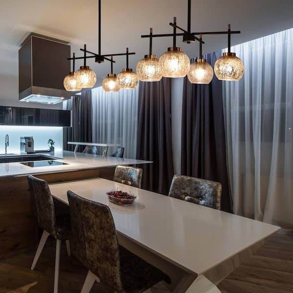 4-Light Modern Black Chandelier with Mercury Glass, Island Pendant Lights for Kitchen Island, Brass Farmhouse Chandelier