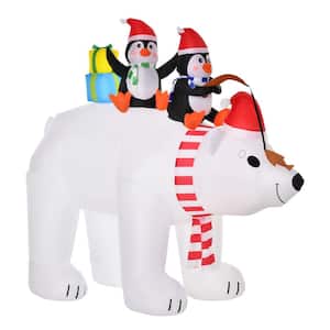 7.4 ft. Christmas Decoration with Polar Bear and 2 Penguins Inflatable Santa Decor Easy Set-Up Blow UP Decoration