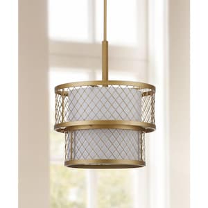 Evie Mesh 6-Light Antique Gold Mesh Hanging Pendant Lighting with Off-White Shade