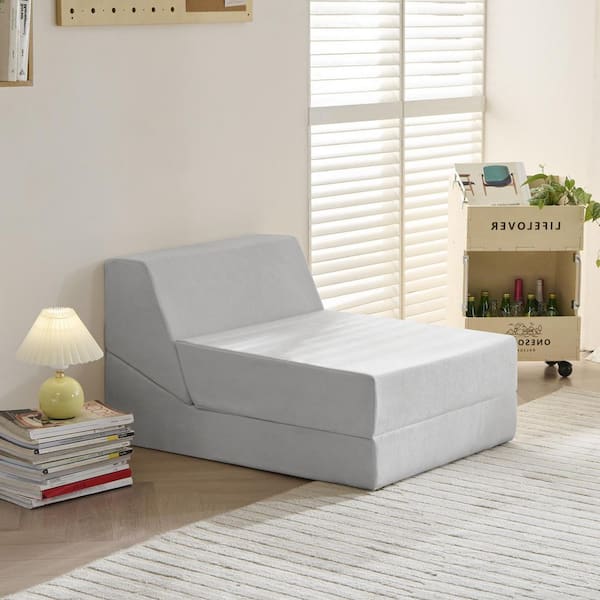 6 in. Medium Gray Twin Folding Memory Foam Sofa Mattress, Living Room Bedroom Convenience Boxed Set