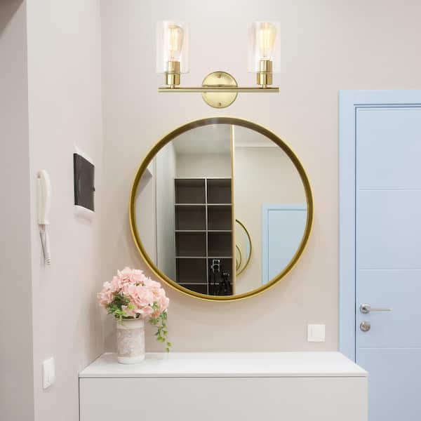 14.5 in. 2-Light Brass Modern Adjustable Wall Sconce Bathroom Vanity Light with Clear Glass Shade
