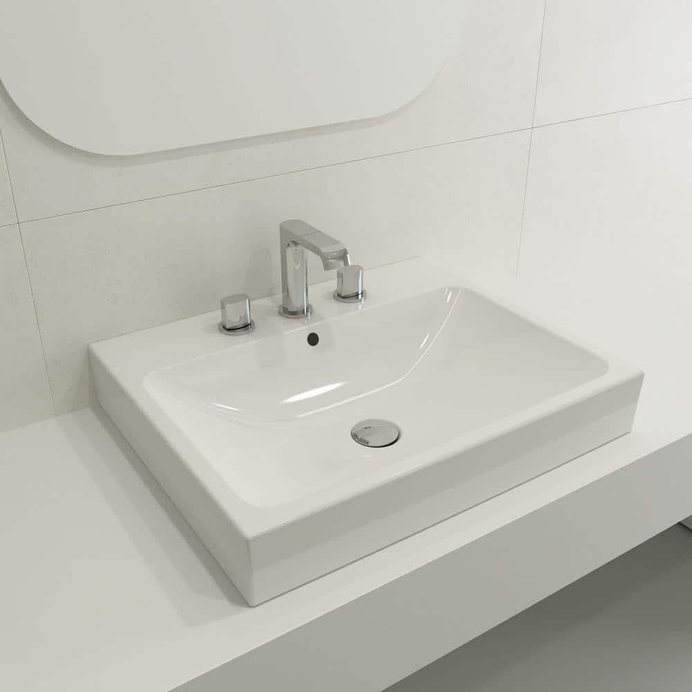 Modern White Ceramic Wall-Mount Rectangular Bathroom Sink