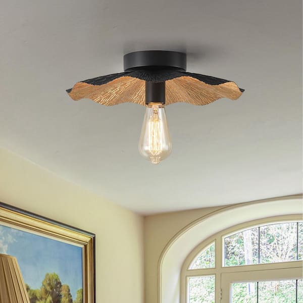 Charlotte 1-Light 13 in. Vintage Black and Gold Flush Mount Ceiling Light