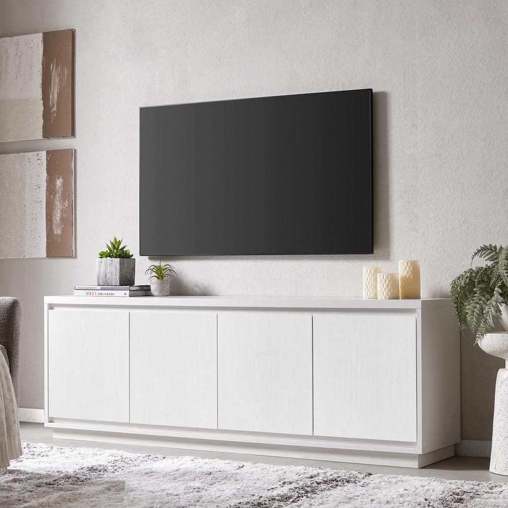 White Rectangular TV Stand with Cabinets for 75" TVs