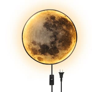 19.6 in. 1-Light Moon Wall Sconce Plug in Modern LED Wall Light with 3-Color Temperature Black Indoor Wall Lamp