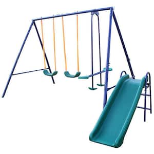 Multi-Colored A-Frame Metal Multi-Person Swing Set with Slide