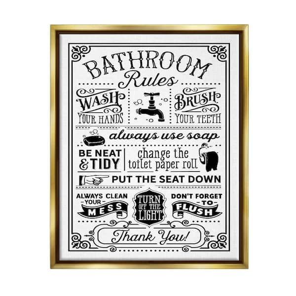 Stupell Industries Bathroom Rules Diagram List by Lettered and Lined 1-Piece Gold Floater Frame Abstract Graphic Art Print 17 in. x 21 in.