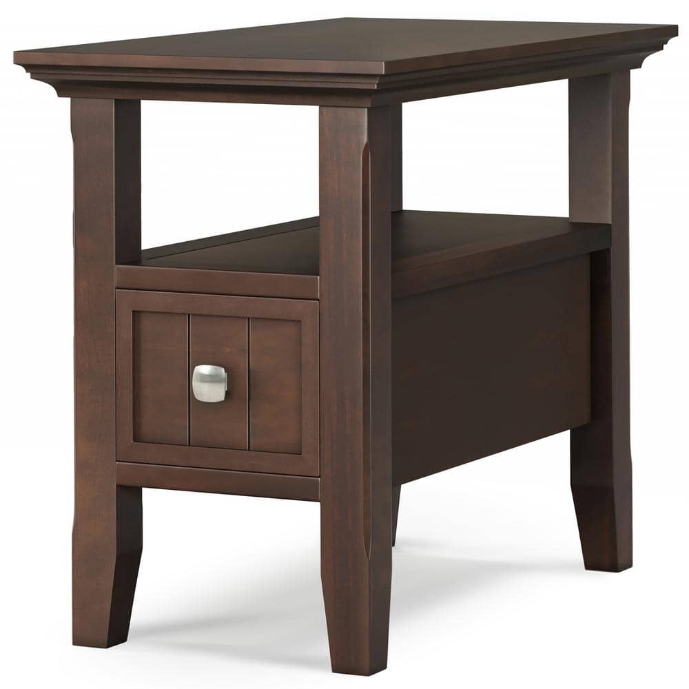 Brunette Brown Solid Wood Rectangular Side Table with Drawer