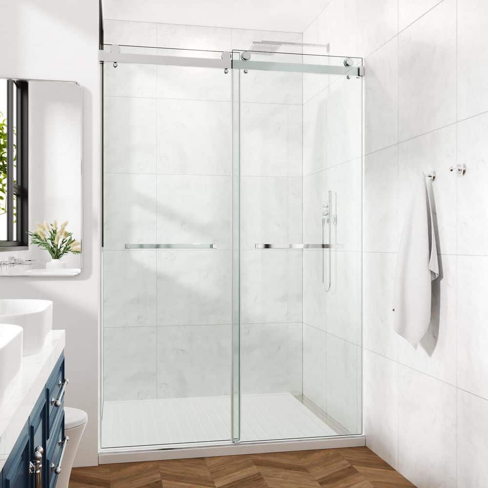 56-61 in. W X 72 in. H Frameless Double Sliding Shower Door in Chrome with 3/8 in. Clear Tempered Glass price history on PriceWatchPro