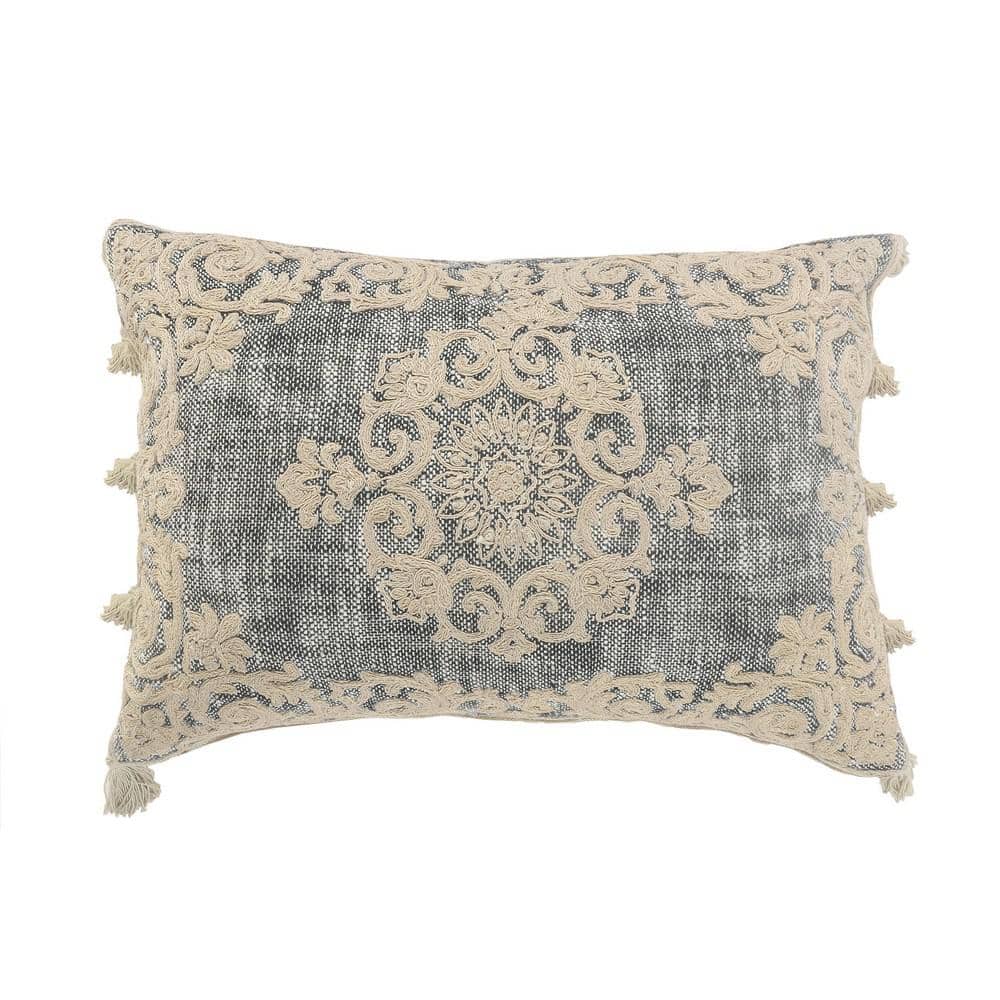 Frame Gray and Ivory Floral Medallion Classic Poly-Fill 20 in. x 14 in. Ind