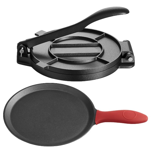 8 in Cast Iron Tortilla Press and Roti Maker, Heavy Duty with Handle and 100 Parchment Papers