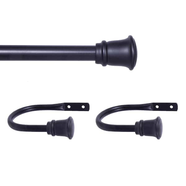 Kenney Trumpet 48 in. - 84 in. Adjustable Single Curtain Rod with Holdbacks 5/8 in. Dia. in Black with Trumpet Finials