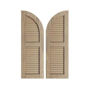 12" x 36" Timberthane Polyurethane Sandblasted 2-Equal Louvered Quarter Round Arch Top Faux Wood Shutters Pair in Primed