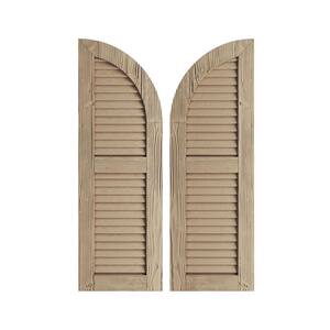 15" x 84" Timberthane Polyurethane Sandblasted 2-Equal Louvered Quarter Round Arch Top Faux Wood Shutters Pair in Primed