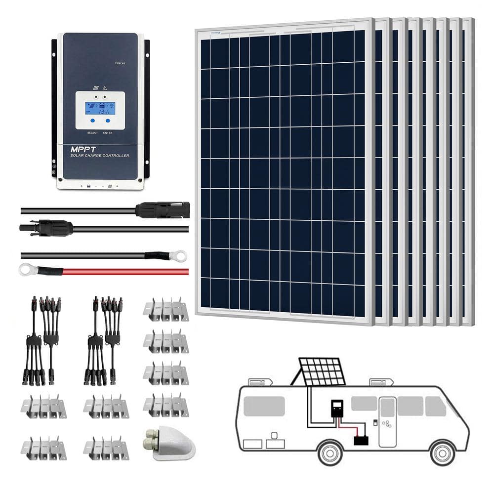 ACOPOWER - 8x100W 12V Poly Solar RV Kits, 60A MPPT Charge Controller (800W 60A)