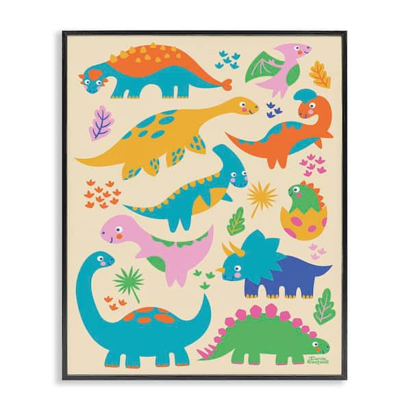 Cute Whimsy Dinos by Carrie Cantwell Black Framed Animal Giclee Art Print 14 in. x 11 in.