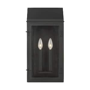 Hingham 10 in. W x 20 in. H Textured Black Outdoor Hardwired Dimmable Large Wall Lantern Sconce with No Bulbs Included