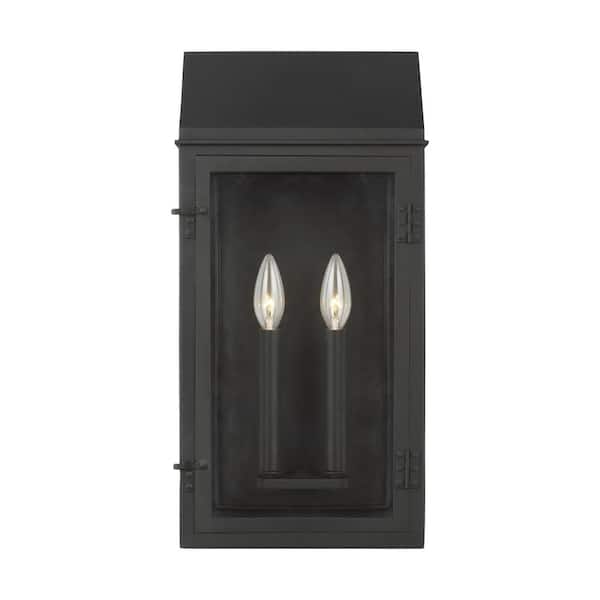 Generation Lighting Hingham 10 in. W x 20 in. H Textured Black Outdoor Hardwired Dimmable Large Wall Lantern Sconce with No Bulbs Included