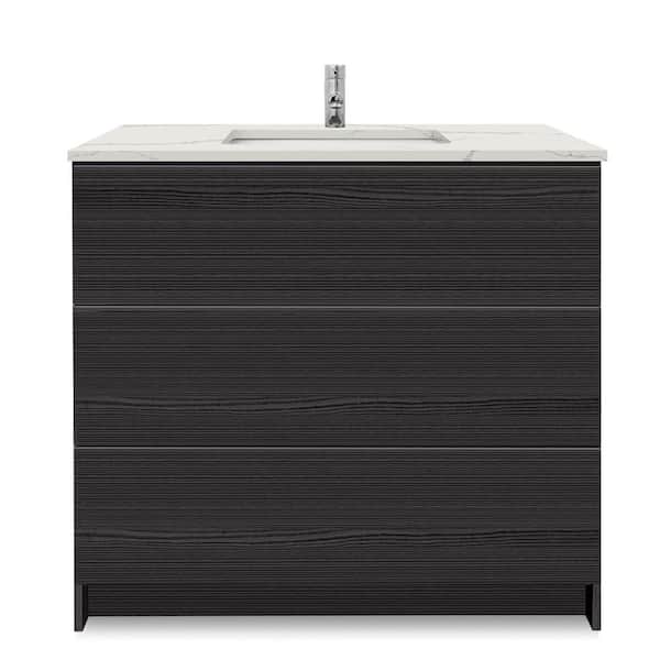 Ella Element  36 in. x W x 22 in. D x 35 in. H Bath Vanity in Ebony with Calacatta White Quartz Top Single Hole