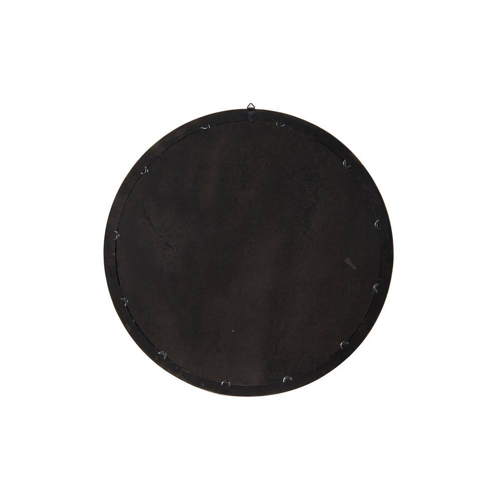 Vintage Round Brown Wood Wall Mirror